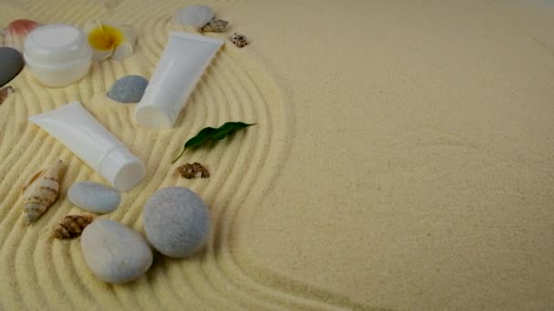 砂のスパ化粧品のコンセプトを背景に 選択的集中 — ストック動画