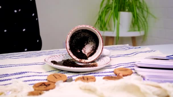 Cup Divination Coffee Grounds Selective Focus Drink — Stockvideo