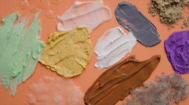 Different smears of cosmetics. Selective focus. Spa.