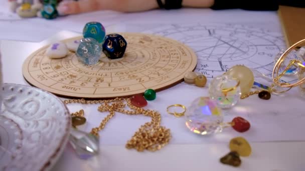 Woman Numerologist Astrologer Counts Numbers Selective Focus People — Vídeos de Stock