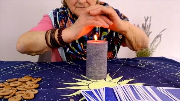 Woman Fortune Teller Fortune Telling Candle Selective Focus People — Video Stock