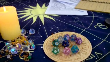 Woman astrologer draws a natal chart. Selective focus. People.