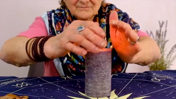 Woman Fortune Teller Fortune Telling Candle Selective Focus People — Stockvideo