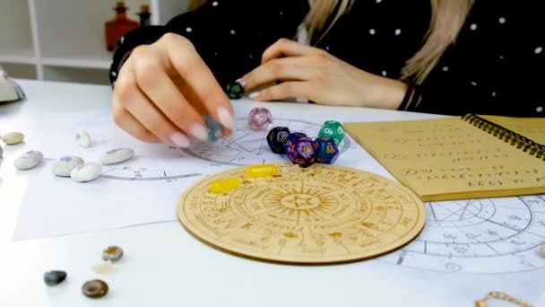 Woman Numerologist Astrologer Counts Numbers Selective Focus People — Vídeo de stock