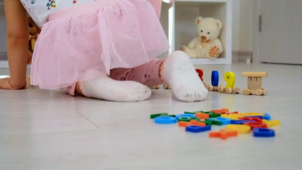 Child Plays Learns Numbers Letters Selective Focus Kid — 图库视频影像