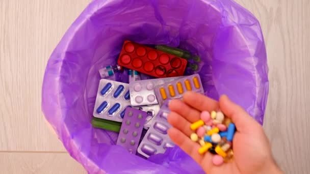 Throws Medicine Pills Trash Generative — Stockvideo