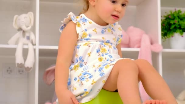 Child Sits Potty Selective Focus Kid — Video