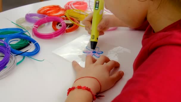 Child Draws Pen Selective Focus Kid — стоковое видео