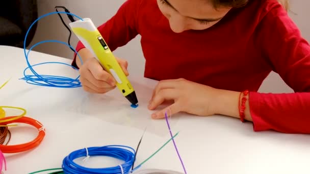 Child Draws Pen Selective Focus Kid — Stockvideo