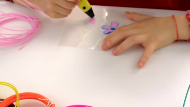 Child Draws Pen Selective Focus Kid — 图库视频影像