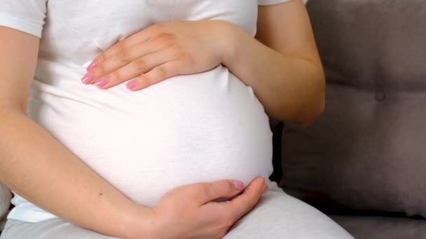 Dokter Onderzoekt Buik Van Een Zwangere Vrouw Selectieve Focus Geneeskunde — Stockvideo