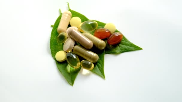 Homeopathy Leaves Tablets Capsules Selective Focus Nature — Stock Video