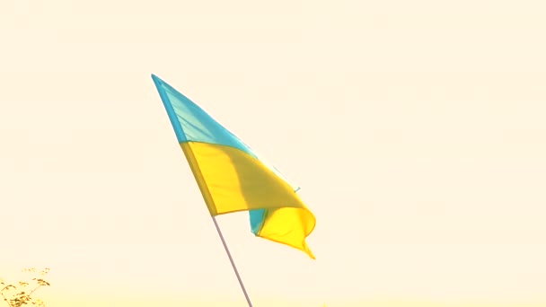 Gökyüzüne Karşı Ukrayna Bayrağı Seçici Odaklanma Gün Batımı — Stok video