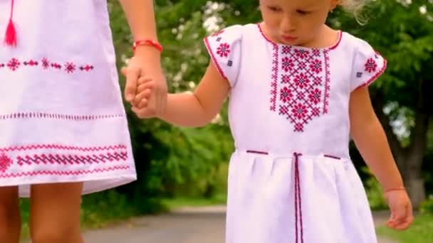 Vyshyvanka Gyerekek Ukrajna Hazafiak Szelektív Fókusz Természet — Stock videók