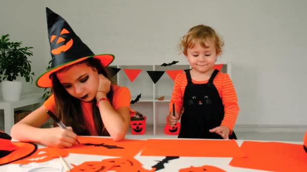 Criança Férias Halloween Abóbora Foco Seletivo Feliz — Vídeo de Stock