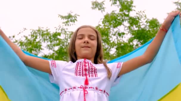 Ένα Παιδί Κεντημένο Πουκάμισο Πατριώτες Της Ουκρανίας Σημαία Επιλεκτική Εστίαση — Αρχείο Βίντεο