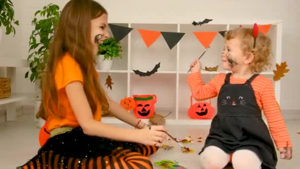 Halloween Ünnepi Gyerek Tök Szelektív Fókusz Boldog — Stock videók
