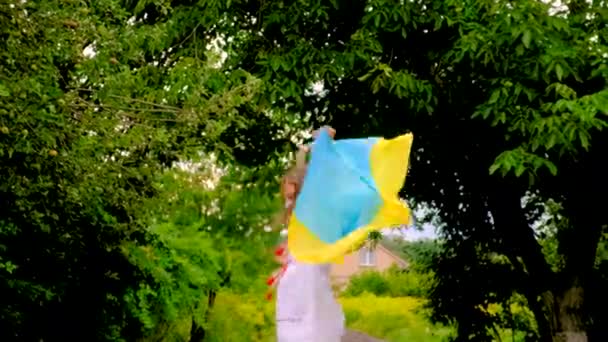 一个穿着绣花衬衫 头戴国旗的乌克兰爱国者的孩子 有选择的重点 — 图库视频影像