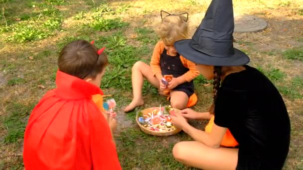 Halloween Holiday Children Costumes Selective Focus Kids — Stock Video