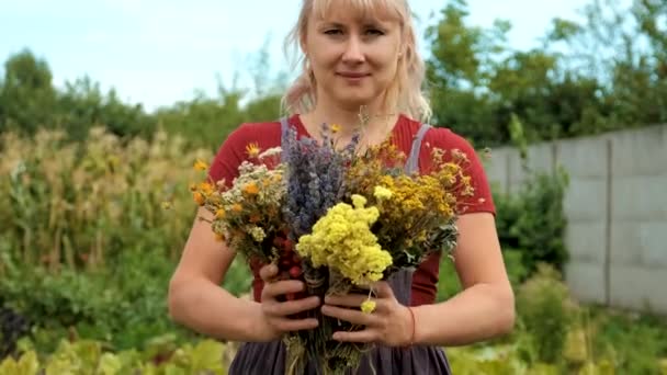 Femme Herbes Fleurs Séchées Médecine Alternative Thé Médicinal Concentration Sélective — Video