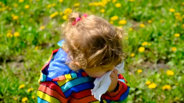 Child Allergic Flowers Selective Focus Kid — Stock Video