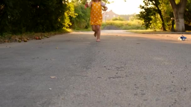 Bir Çocuk Parkta Bir Kelebek Yakalar Seçici Odaklanma Doğa — Stok video