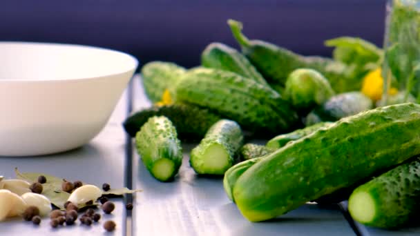 Preservation Cucumbers Jars Selective Focus Food — Stock Video