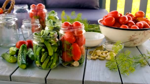 在罐子里保存西红柿 有选择的重点 — 图库视频影像