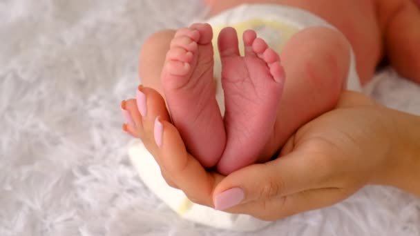 Mãe Segurando Bebê Recém Nascido Foco Seletivo Miúdo — Vídeo de Stock