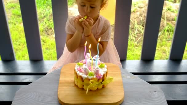 Cake Childs Birthday Selective Focus Kid — Stock Video