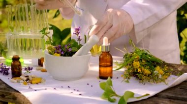 Alternatif ilaç şifalı bitkiler. Seçici odaklanma. Doğa.