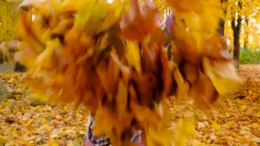 Sonbahar parkındaki yaşlı kadın. Seçici odaklanma. Doğa.