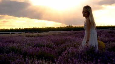 Lavanta tarlasında bir kadın. Seçici odaklanma. Doğa.