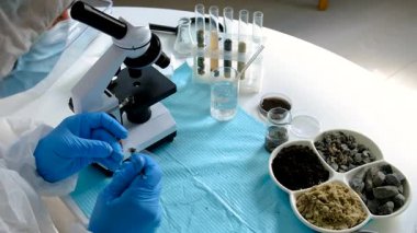 Laboratuvarda toprak testi. Seçici odaklanma. Doğa.