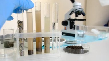 Laboratuvarda toprak testi. Seçici odaklanma. Doğa.