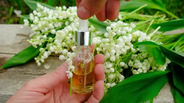 Vadi Zambağı bir şişede özütüyor. Seçici odaklanma. Doğa.