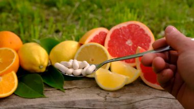 C vitamini ve narenciye. Seçici odaklanma. yiyecek.