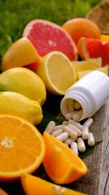 C vitamini ve narenciye. Seçici odaklanma. yiyecek.