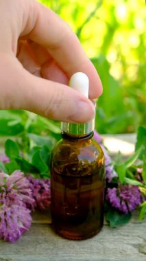 Kırmızı Yonca Özütü ve İlaveleri. Seçici Odaklanma. Doğa.