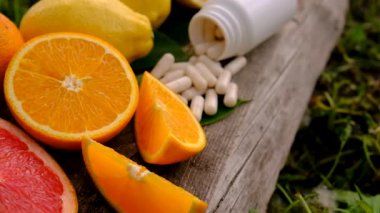 C vitamini ve narenciye. Seçici odaklanma. yiyecek.