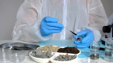 Laboratuvarda toprak testi. Seçici odaklanma. Doğa.