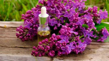 Leylak çiçeği özü ve diyet takviyeleri. Seçici odaklanma. Doğa.