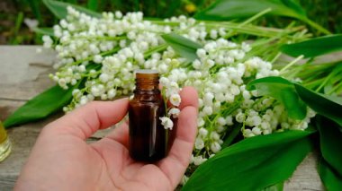 Vadi Zambağı bir şişede özütüyor. Seçici odaklanma. Doğa.