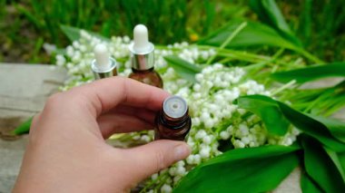 Vadi Zambağı bir şişede özütüyor. Seçici odaklanma. Doğa.