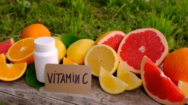 C vitamini ve narenciye. Seçici odaklanma. yiyecek.