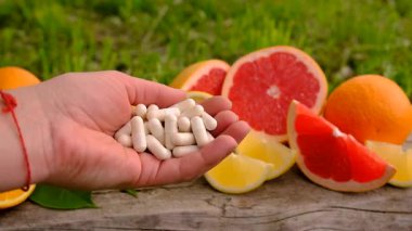 C vitamini ve narenciye. Seçici odaklanma. yiyecek.