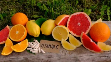 C vitamini ve narenciye. Seçici odaklanma. yiyecek.