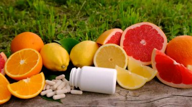 C vitamini ve narenciye. Seçici odaklanma. yiyecek.