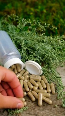 Çalı çırpı tentürü ve takviyeler. Seçici odaklanma. Doğa.