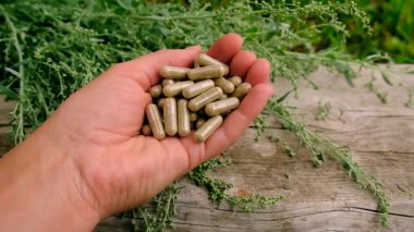 Çalı çırpı tentürü ve takviyeler. Seçici odaklanma. Doğa.